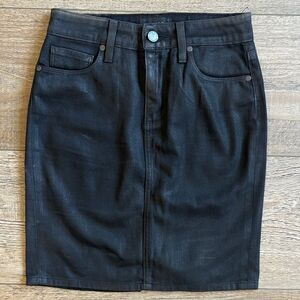 PAIGE Black Coated Denim Leather Look High Waisted Jean Pencil Skirt